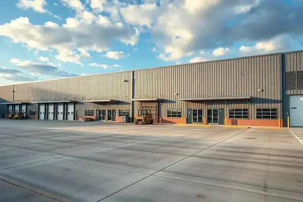 Industrial facility exterior after professional power cleaning